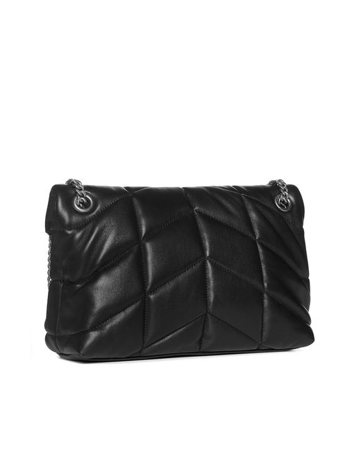 Saint Laurent Black Puffer Small Ysl Logo Quilted Leather Bag