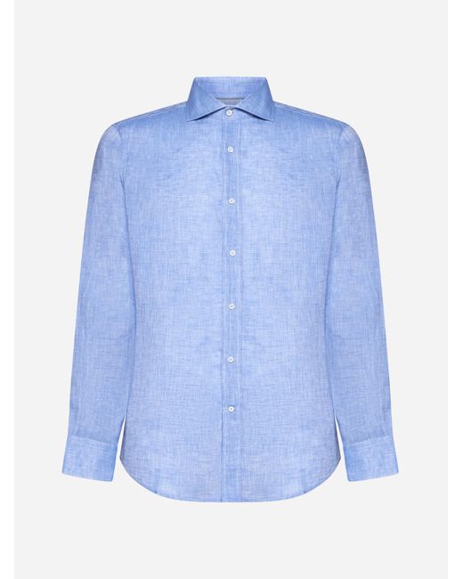 Brunello Cucinelli Blue Linen Shirt for men
