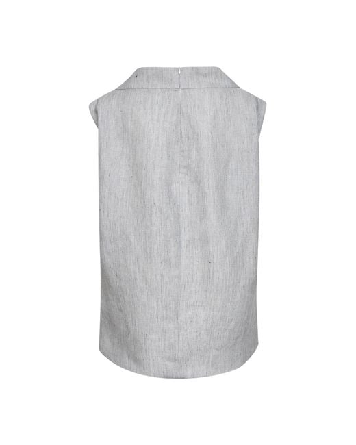 Batakovic Gray Linen And Wool Chevron Long Sleeveless Top