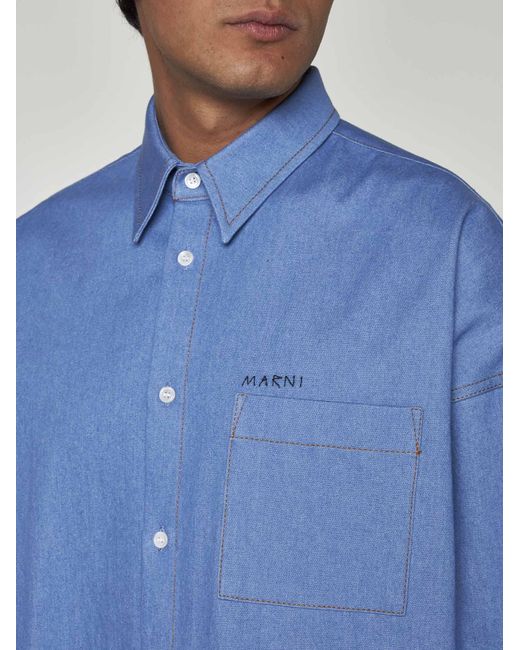 Marni Blue Logo Denim Shirt for men