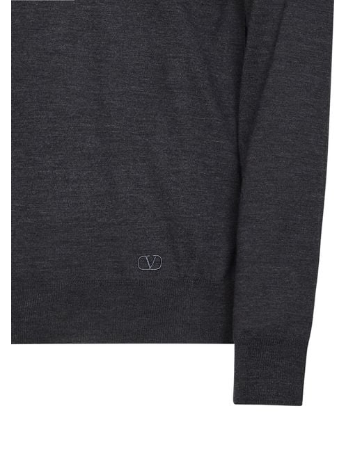 Valentino Blue Dark Wool Polo Shirt With Vlogo Embroidery for men