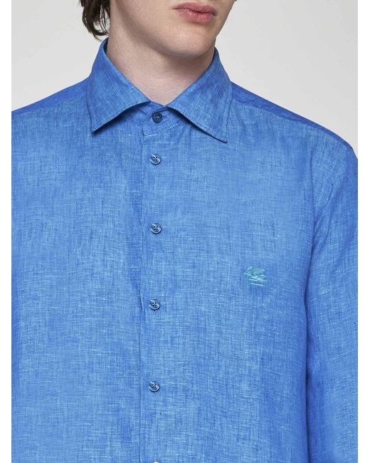 Etro Blue Logo Linen Shirt for men