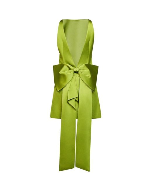 Self-Portrait Green Satin A-Line Mini Dress With Bow