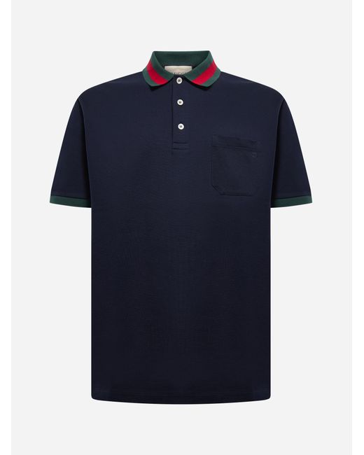 Gucci Blue Web Collar Polo Shirt for men
