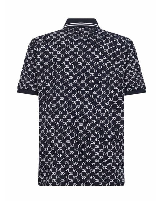 Gucci Blue And Gg Jacquard Cotton Pique Polo Shirt for men