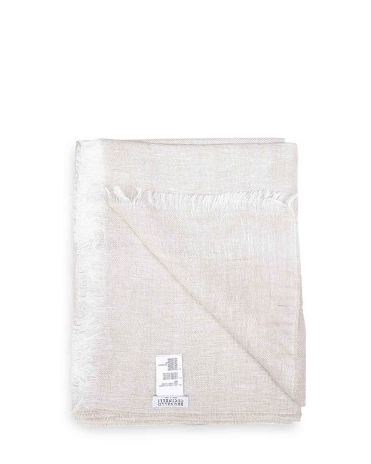 Brunello Cucinelli White Sparkling Linen Blend Scarf
