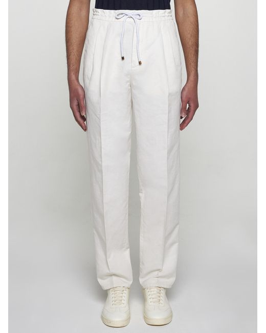 Brunello Cucinelli White Linen And Cotton Trousers for men