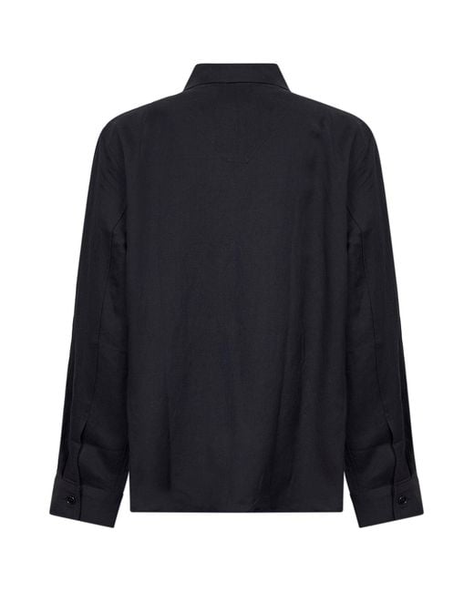 Studio Nicholson Blue Darkest Viscose And Linen Twill Austin Polo Shirt for men