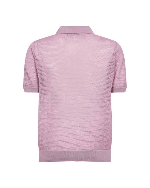 Tagliatore Pink Wisteria Pointelle Knit Short-Sleeved Shirt for men