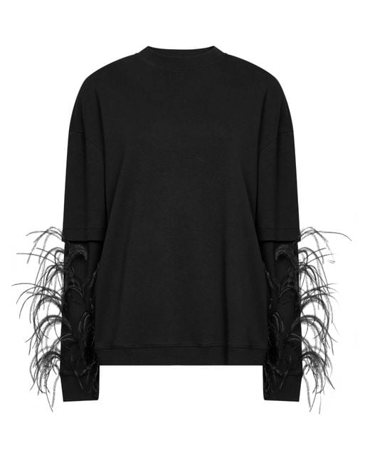 DARKPARK Black Troy Feather-Embellished Double-Sleeve Sweatshirt