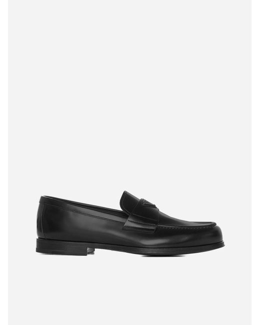 Prada Black Leather Penny Loafers for men