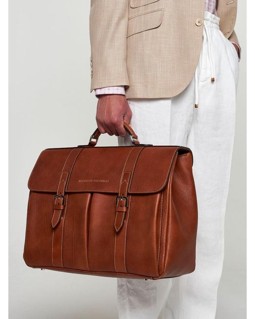 Brunello Cucinelli Brown Leather Briefcase for men