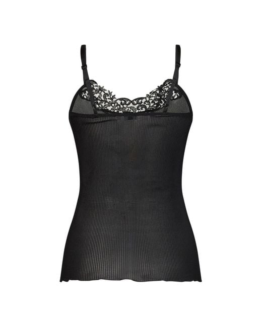 Saint Laurent Black Ribbed Silk Knit Guipure Tank Top