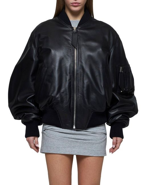 The Attico Black Oversized Leather Bomber Jacket