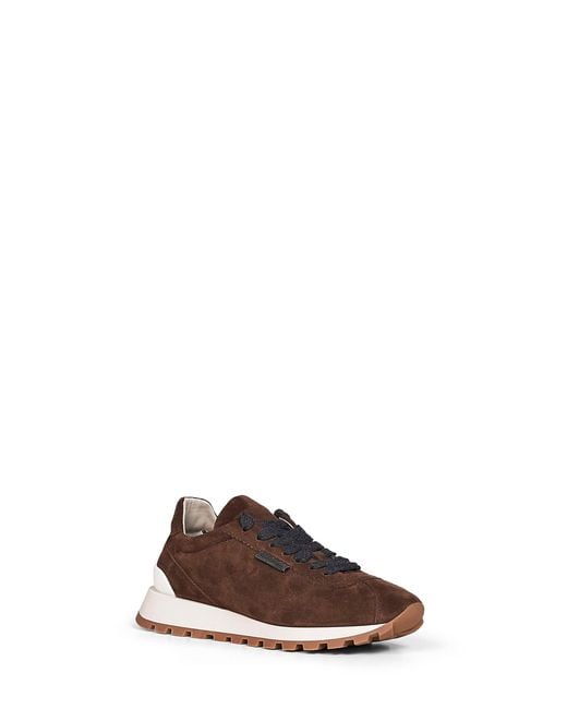 Brunello Cucinelli Brown Espresso Suede Runners With Shiny Tab
