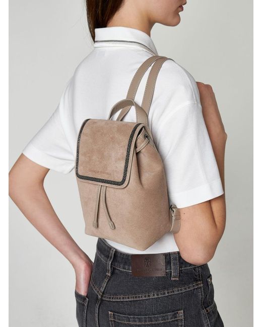 Brunello Cucinelli Natural Suede And Leather Backpack