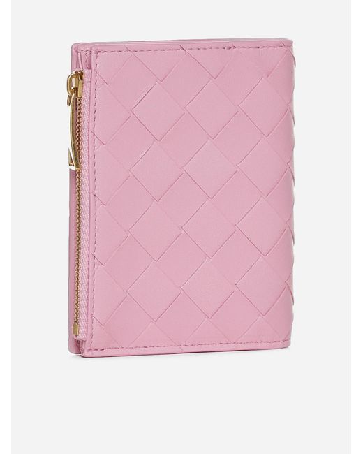 Bottega Veneta Pink Intreccio Nappa Leather Small Bifold Wallet