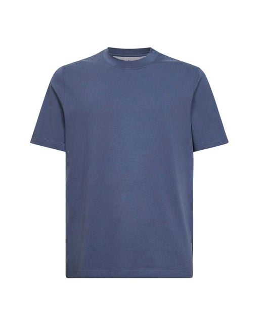 Brunello Cucinelli Blue Denim Cotton Jersey Crewneck T-Shirt for men