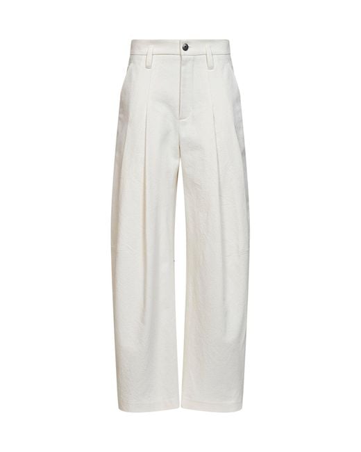 Brunello Cucinelli White Ivory Wrinkled Wool And Dyed Denim Baggy Trousers