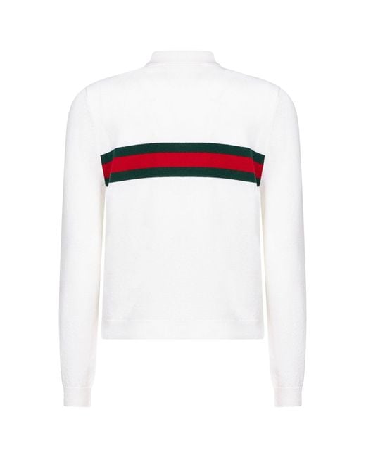 Gucci White Web Striped Polo for men