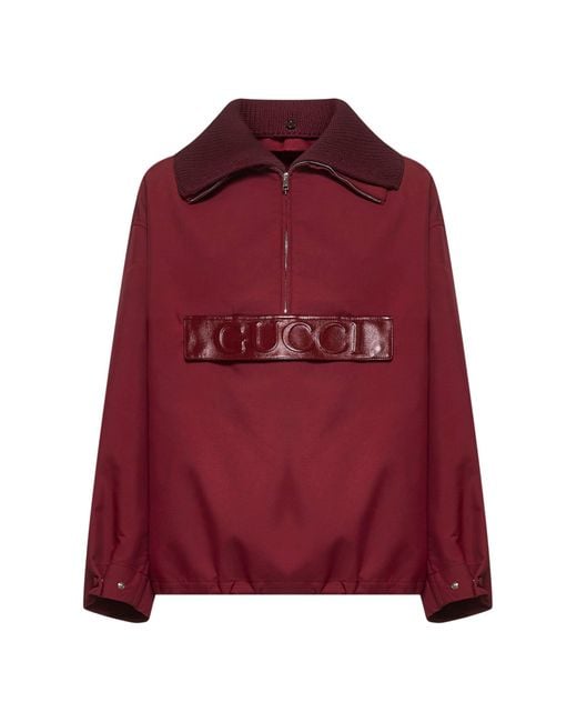 Gucci Red Burgundy Embossed Gabardine Bomber Jacket