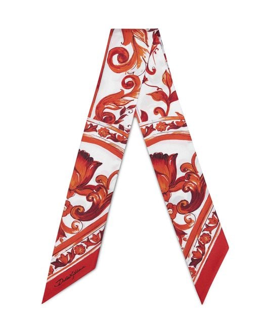 Dolce & Gabbana Red Maiolica-Print Silk Twill Bandeau