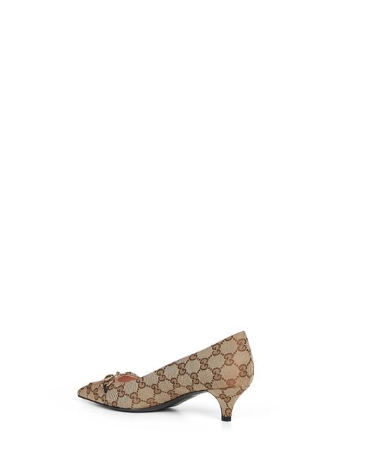 Gucci Natural And Dark Gg Canvas Pumps With Horsebit