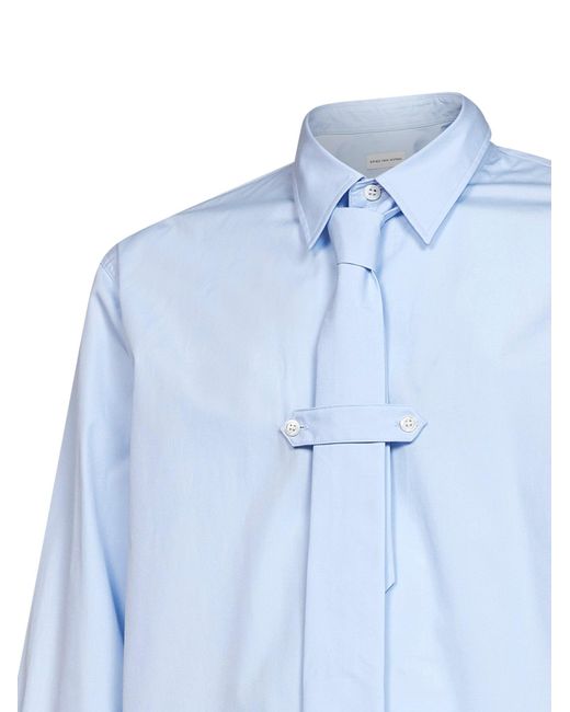 Dries Van Noten Blue Cotton Poplin Cilian Shirt With Tie for men