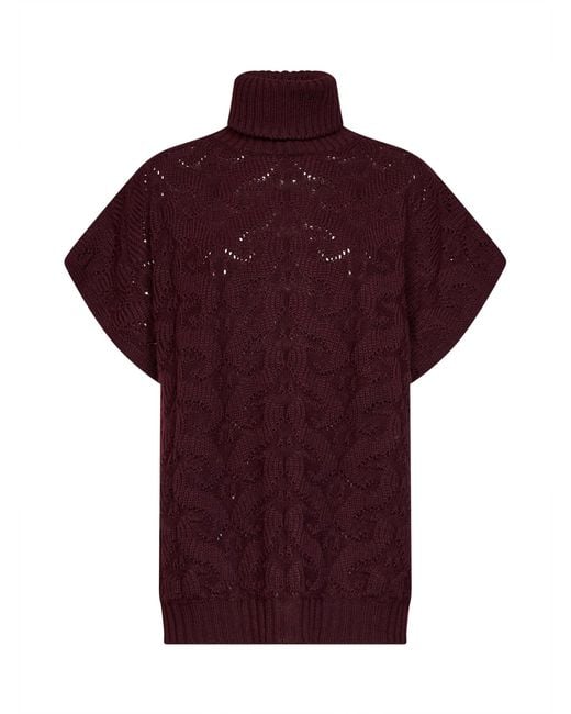 Etro Red Burgundy Paisley-Pattern Stitch Knit Turtleneck Sweater