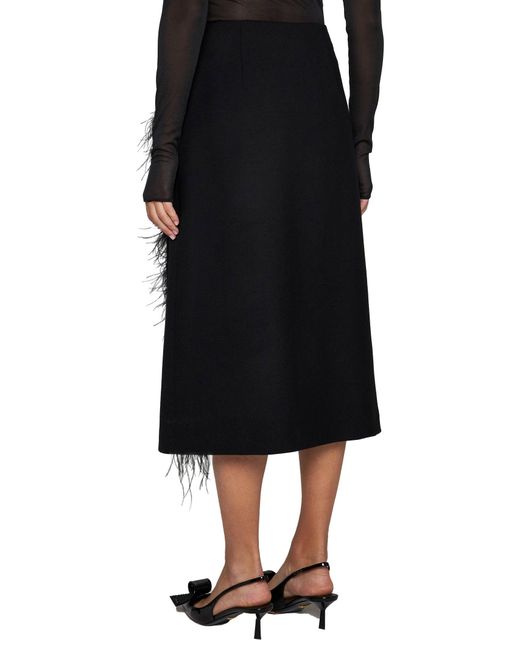 Prada Abbigliamento Black Feathers Wool Midi Skirt