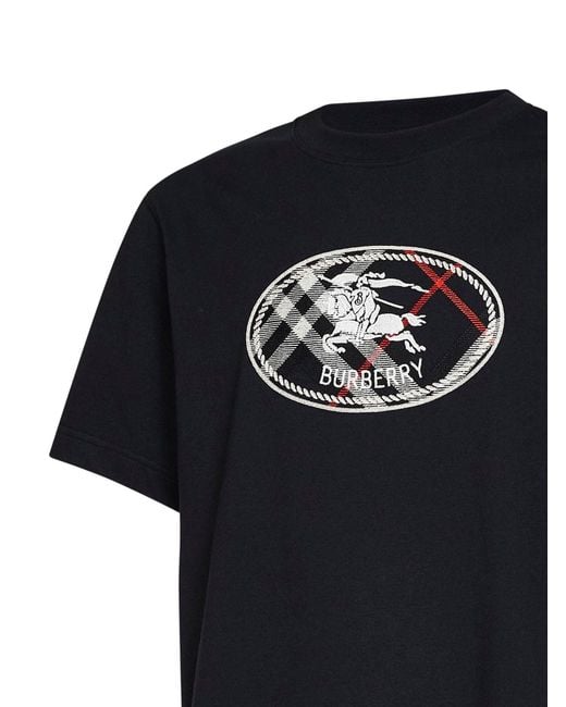 Burberry Black Cotton Knight Stamp Check T-Shirt for men