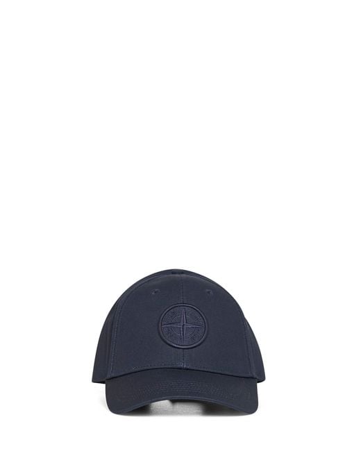 Stone Island Blue Cotton Rep Baseball Cap for men