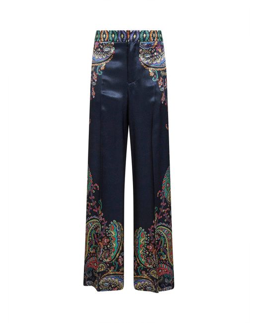 Etro Blue Paisley-Print Envers Satin Wide-Leg Trousers