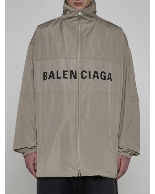 Balenciaga Gray Logo Nylon Zip-up Jacket for men