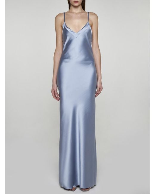 Blanca Vita Blue Arcitium Satin Long Slip Dress