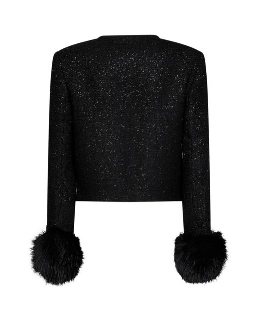 Self-Portrait Black Metallic Bouclé Jacket With Faux-Fur Cuffs