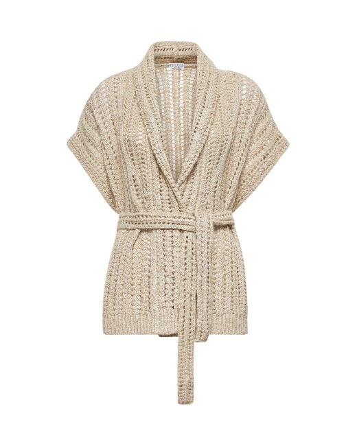 Brunello Cucinelli White Silk And Linen Dazzling Cardigan