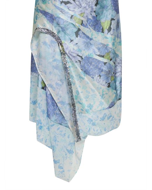 Maison Margiela Blue Light Floral Silk Wrap Midi Dress
