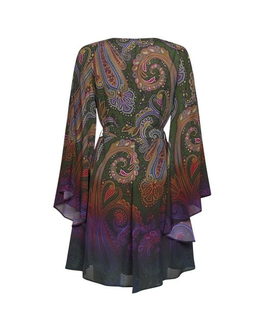 Etro Blue Paisley-Printed Crêpe De Chine Belted Mini Dress