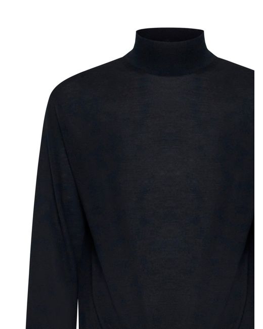 D 40 Blue Virgin Wool Mock Neck Sweater for men