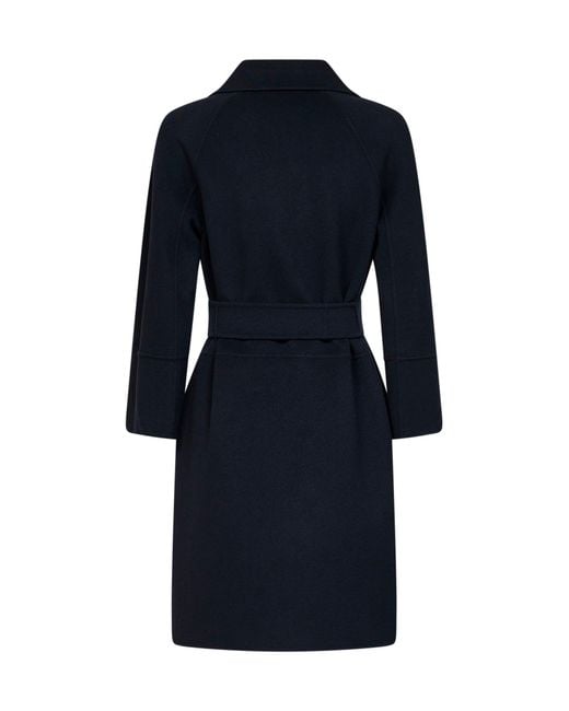 Max Mara Blue Dark Arona Short Belted Coat