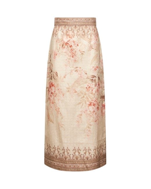 Zimmermann Natural Linen Illuminate Midi Pencil Skirt