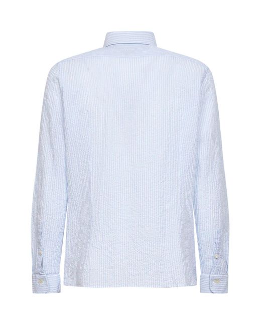 D 40 White Light And Striped Seersucker Shirt-Style Polo Shirt for men