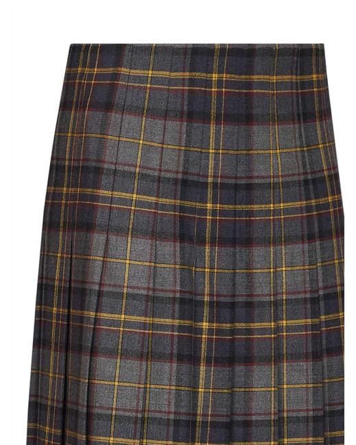 Etro Gray Stretch Wool Plaid Pleated Short Skirt