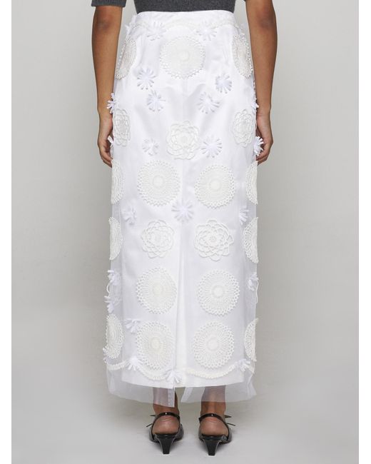 Prada White Embroidered Duchesse Midi-skirt