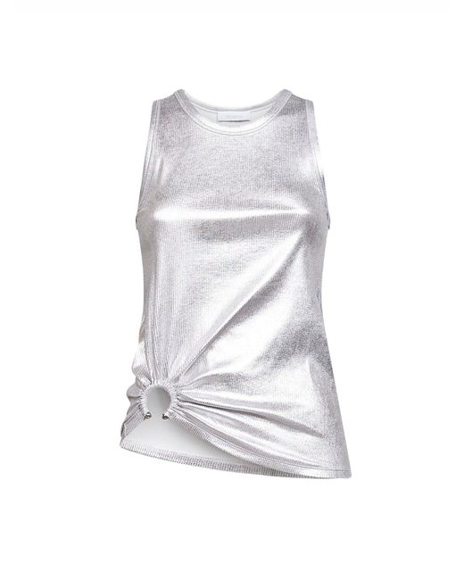 Rabanne White Foil Ribbed Jersey Tank Top With Piercing
