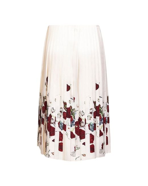 Khaite White Cream Printed Twill Pleated Midi Skirt