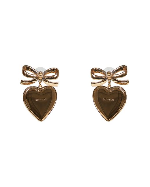 Self-Portrait Metallic Bow Crystal Heart Earrings