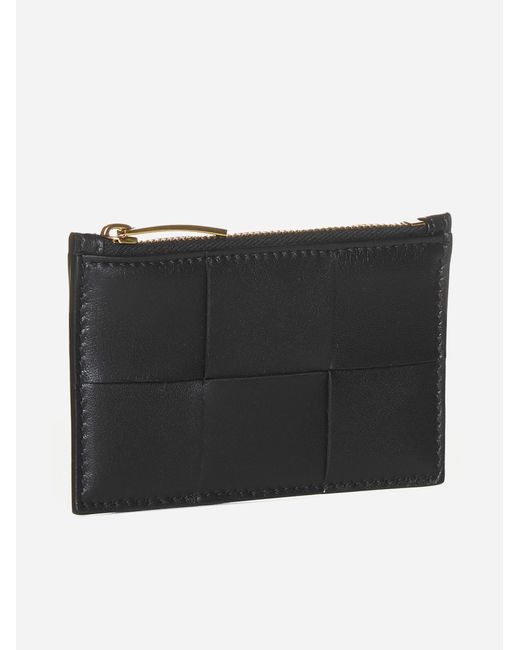 Bottega Veneta Black Intreccio Leather Zip Card Holder
