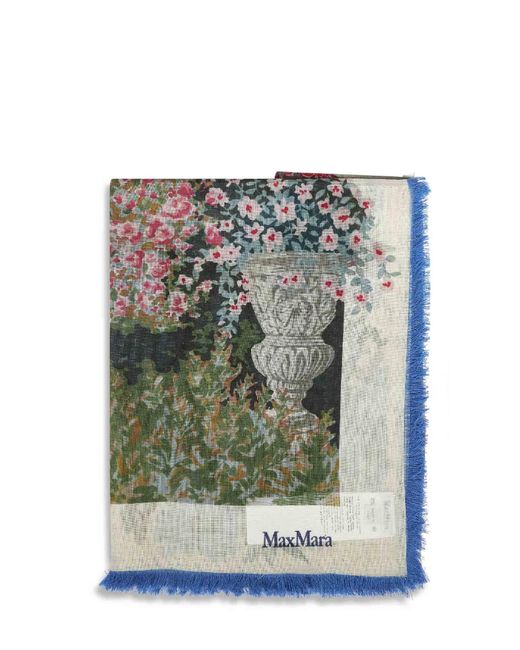 Max Mara Gray Ivory Printed Wool And Silk Mxacamice Oversize Scarf
